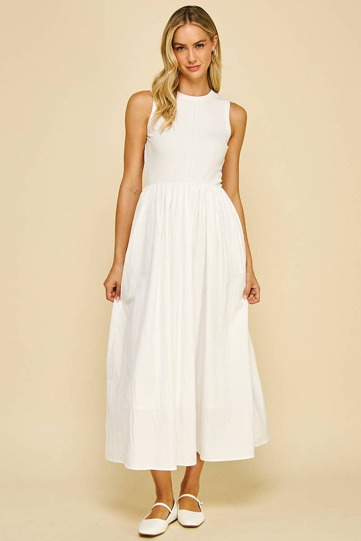 PINCH-White Contrast Maxi Dress-Pink Dot Styles