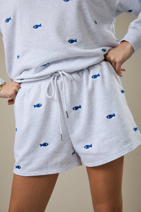 Fish Embroidered Sweat Shorts