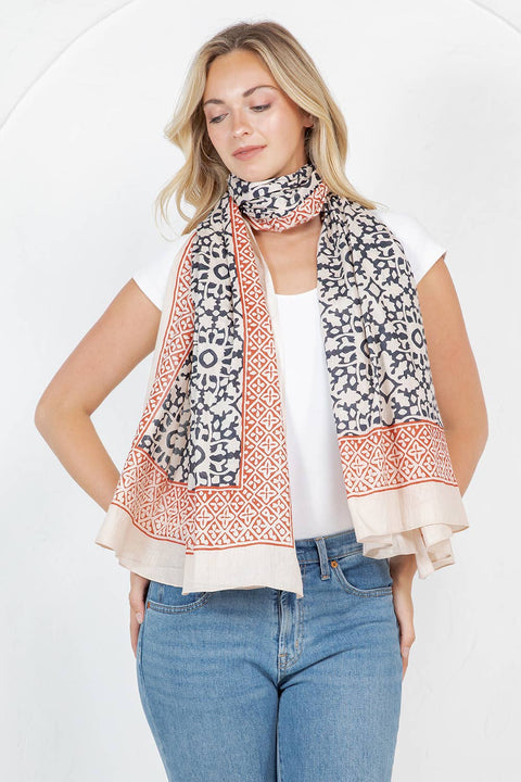 Black and Pink Block Print Scarf