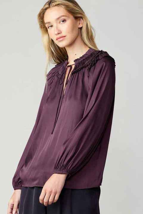 Shoulder Ruffled Detail Blouse: Midnight Plum