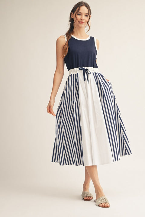 Navy Mix Media Dress