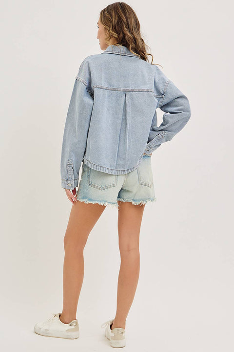 Washed Denim Jacket with Patch Pockets