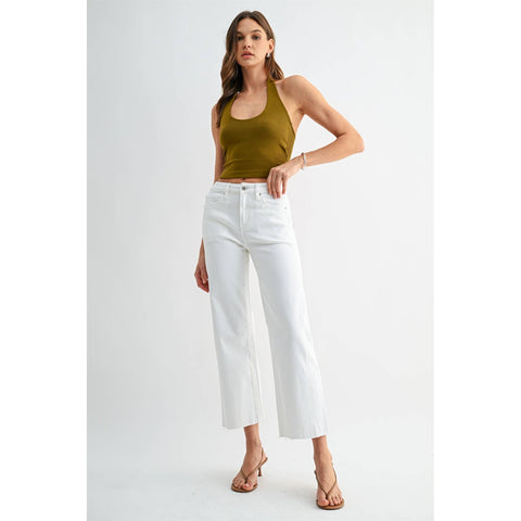 White High Rise Tummy Tuck Ankle Jeans