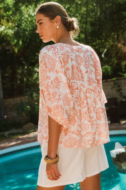 Oddi-Peach Wave Boho Blouse-Pink Dot Styles