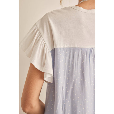 in february-T-Shirt with Ruffled Sleeve with Polka Dot Back-Pink Dot Styles