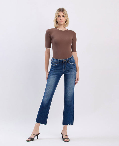 Lovervet by VERVET-Dark Wash Mid Rise Mini Bootcut Jeans-Pink Dot Styles