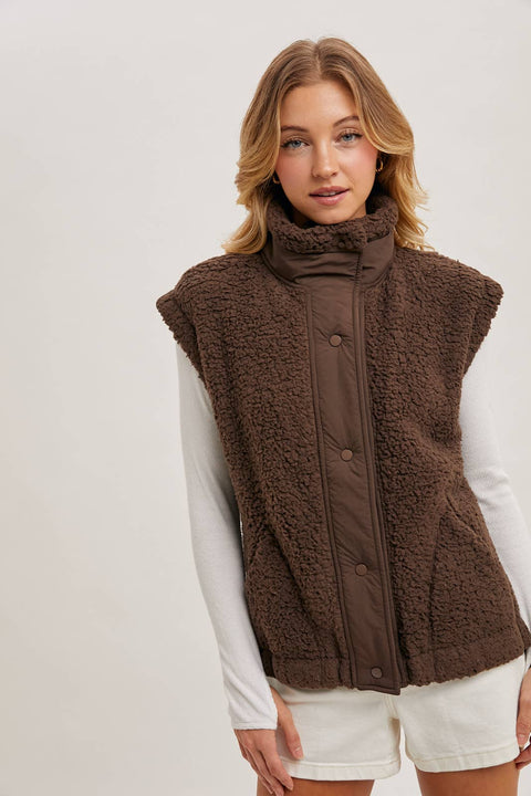 Fleece Sherpa Mock Neck Vest