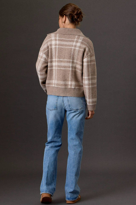 Plaid Sweater Jacket: Mushroom