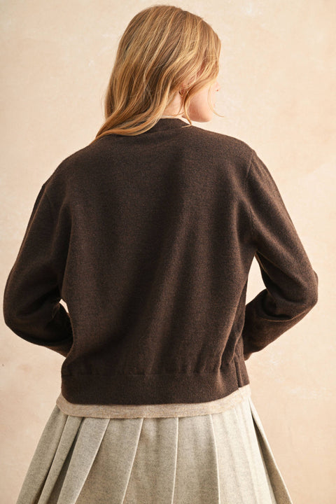 MIOU MUSE-Color Contrast Cardigan-Pink Dot Styles