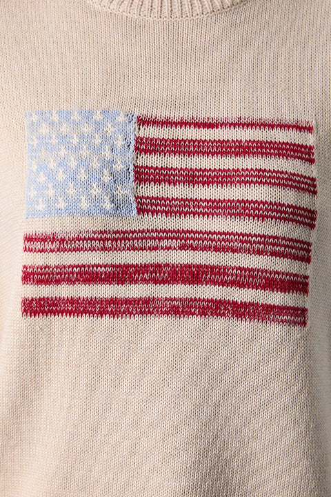 Sunday Edition-CREW NECK WIDE SHOULDER USA FLAG SWEATER: CREAM / S-Pink Dot Styles