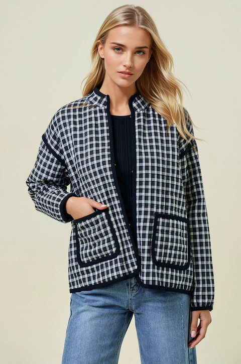 Black Gingham Quilted Jacket