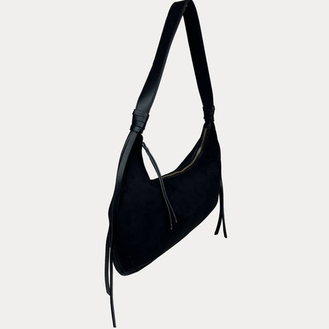 Sara Solid Suede Shoulder Bag w/ Tassels: Cream