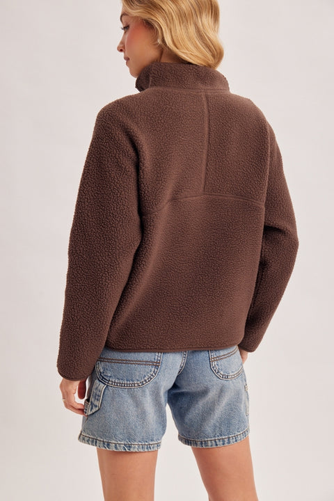 Sherpa Fleece Half Zip Pullover-Chocolate Brown