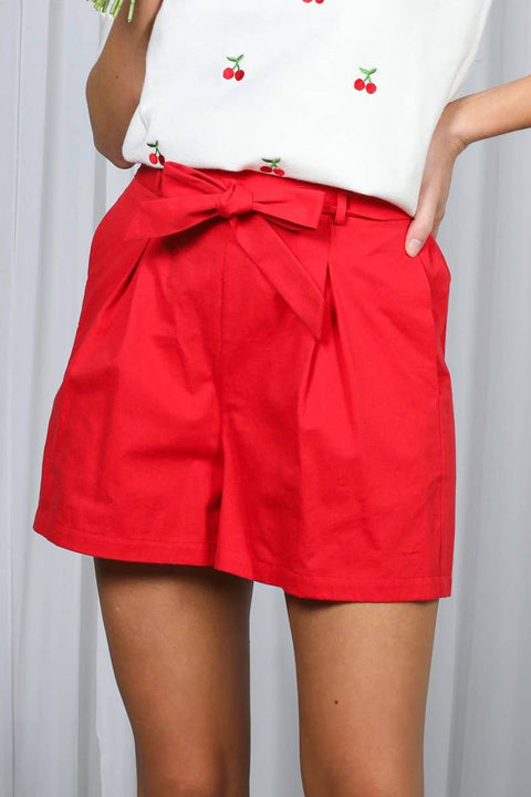 High-Rise Waist Tie 100% Cotton Shorts VP81178: Navy / S