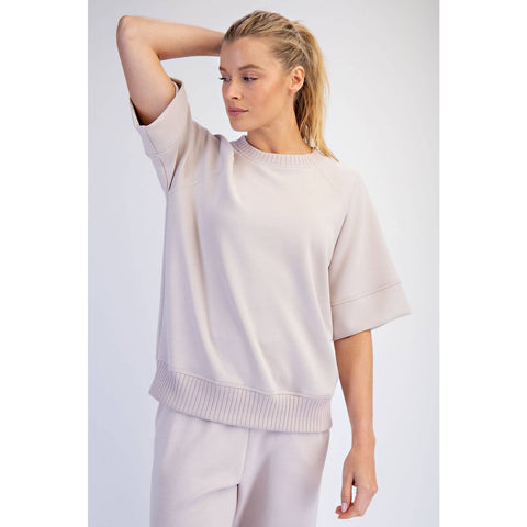 Modal Scuba Luxe Short Sleeve Top: Mocha Cream