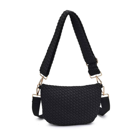 Sol and Selene-Ethereal   Woven Sustainable Crossbody: Black-Pink Dot Styles
