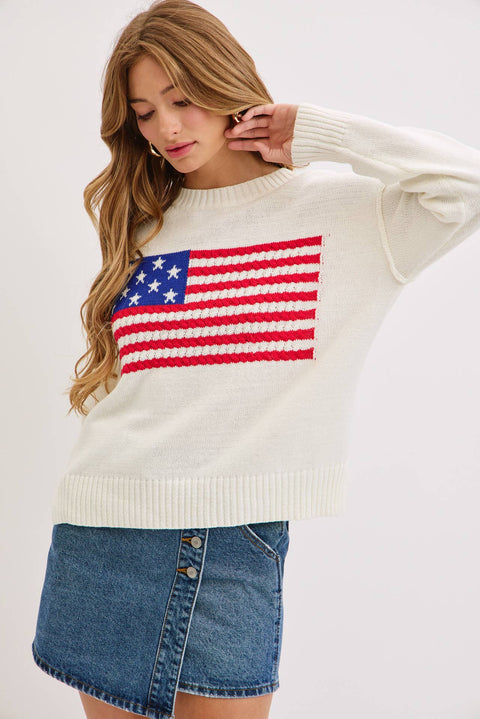 Sweet Lovely by Jen-American Flag Sweater-Pink Dot Styles
