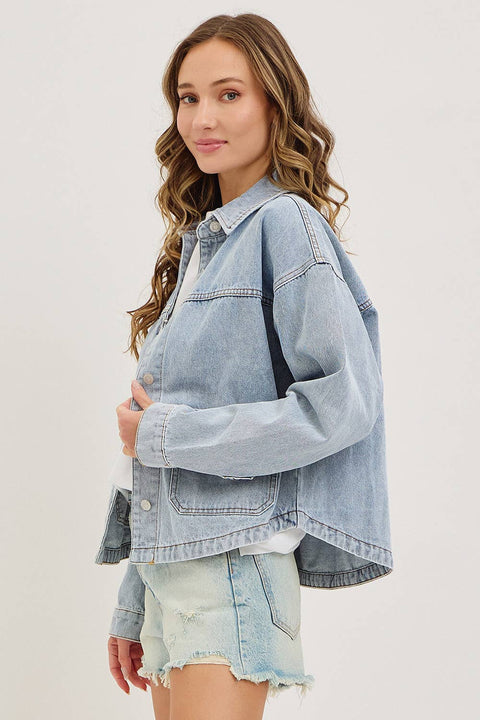 Washed Denim Jacket with Patch Pockets