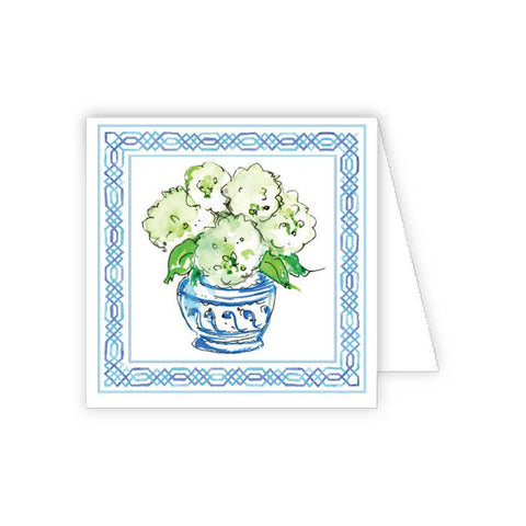 RosanneBeck Collections-I am Grateful White Hydrangeas in Blue Pot Enclosure Card-Pink Dot Styles
