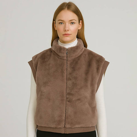 Sensibling Corp.-Faux Fur Rib Sleeve Vest-Pink Dot Styles