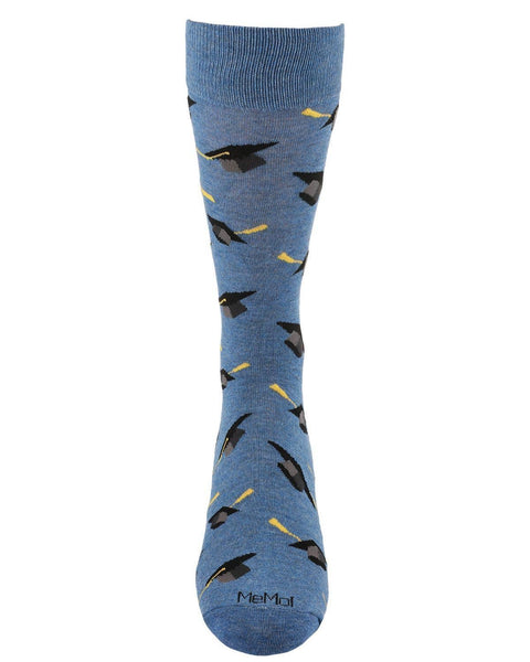 MeMoi Graduation Cap Mens Bamboo Crew Sock: Denim Heather / 10 13