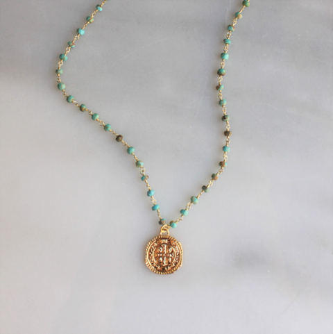 The Silver Wren-Taryn Turquoise Rosary Necklace: 18 inch-Pink Dot Styles