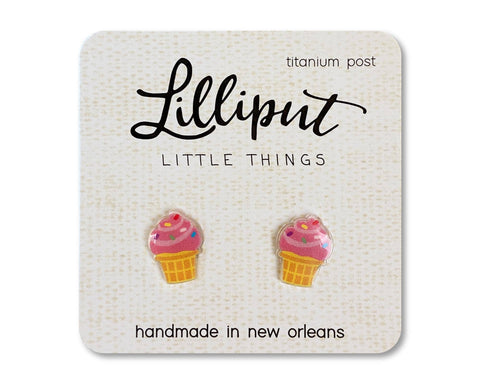 Lilliput Little Things-Ice Cream Cone Earrings-Pink Dot Styles