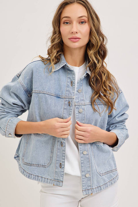 Washed Denim Jacket with Patch Pockets