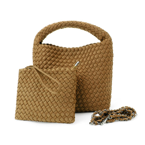 Haute Shore-Shelly Camel| Woven Bucket Bag-Pink Dot Styles
