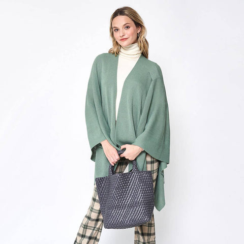 Fashion City-Solid Ruana with Shoulder Strap: DPK / One Size-Pink Dot Styles