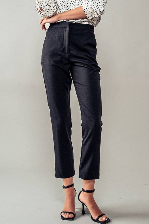 Cropped Straight Leg Side Pocket Trousers: Black