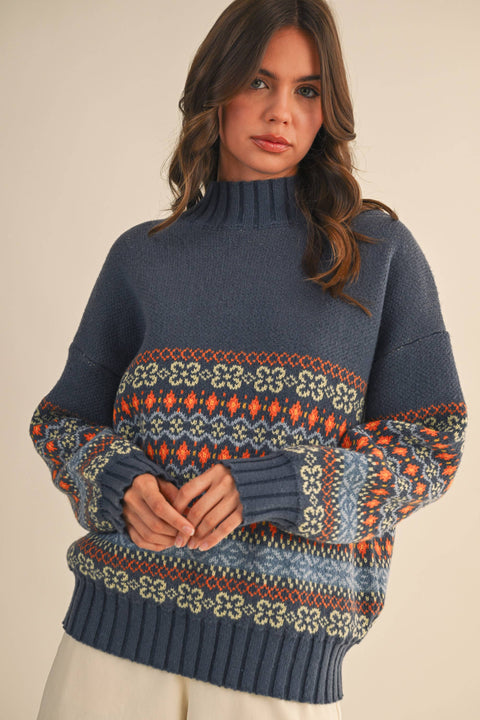 Contrast Stripe Mock Neck Sweater