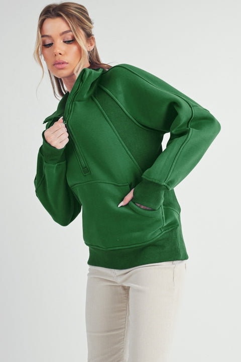 AEMI + CO-Long Dove Funnel Neck Half Zip: Lily Pad-Pink Dot Styles