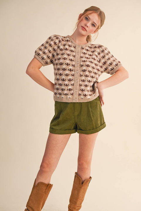 Floral Short Sleeve Sweater