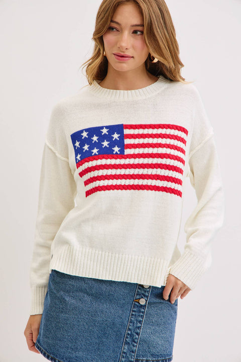 Sweet Lovely by Jen-American Flag Sweater-Pink Dot Styles