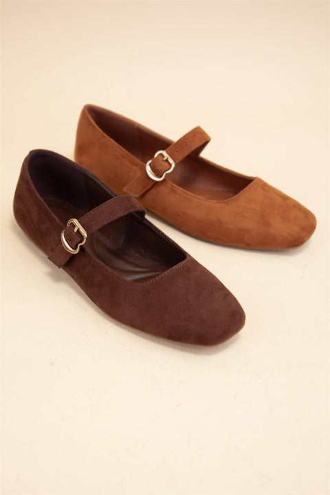 Chocolate Brown Charlotte: Buckled Strap Mary Jane Flats