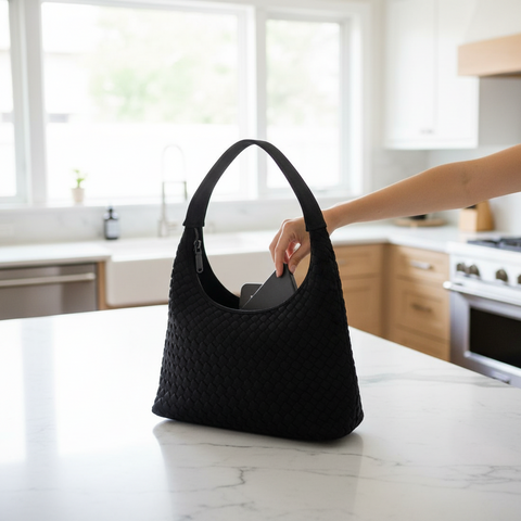 Harmonia - Woven Neoprene Shoulder Bag: Black