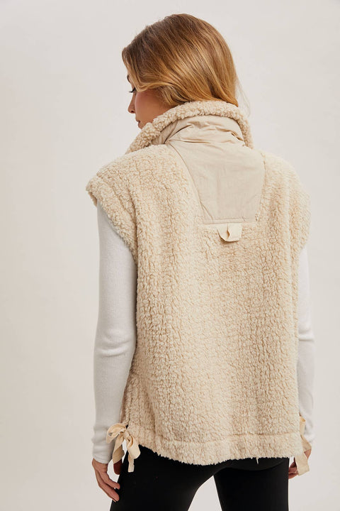 Fleece Sherpa Mock Neck Vest