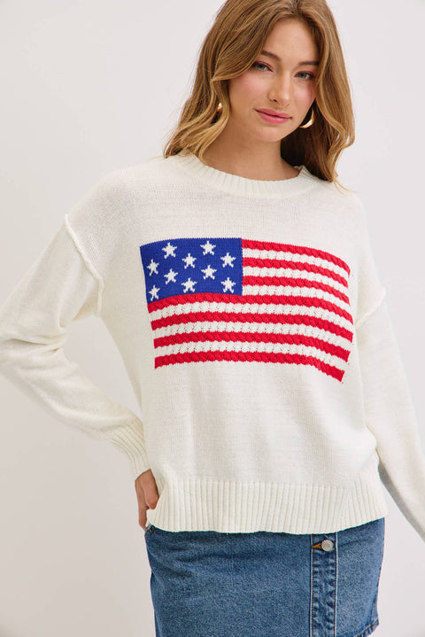 Sweet Lovely by Jen-American Flag Sweater-Pink Dot Styles
