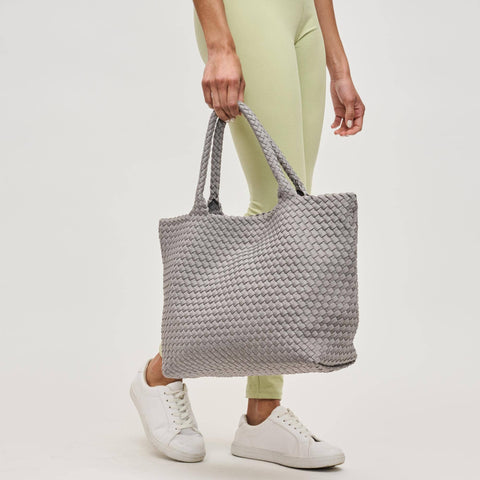 Sol and Selene-Sky's The Limit Medium Woven Neoprene Tote: Fog-Pink Dot Styles