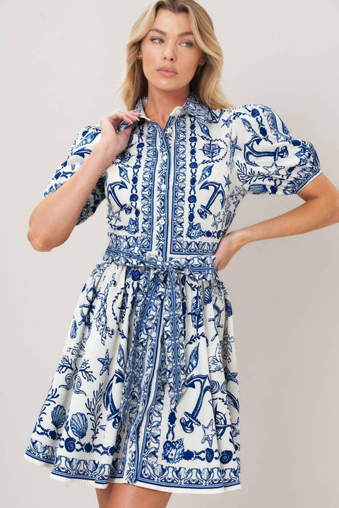 Nautical Blue & White Pattern Dress