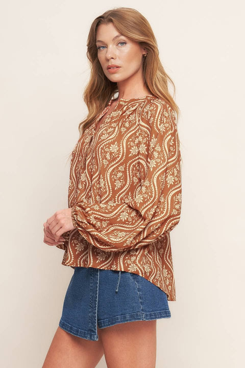 Peach and Brown Woven Top