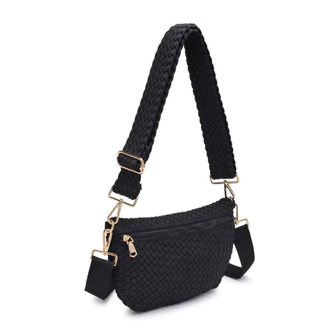 Sol and Selene-Ethereal   Woven Sustainable Crossbody: Black-Pink Dot Styles