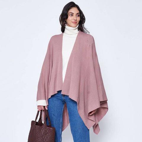 Fashion City-Solid Ruana with Shoulder Strap: DPK / One Size-Pink Dot Styles