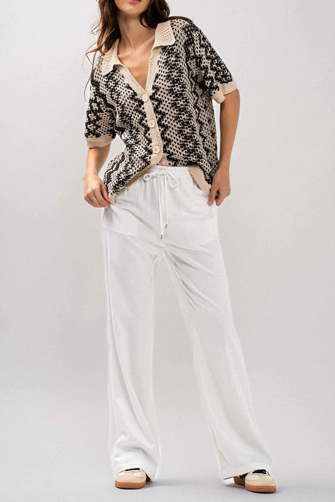 Urban Daizy-Wide-Leg Drawstring Linen-Blend Pants: White (FINAL SALE)-Pink Dot Styles