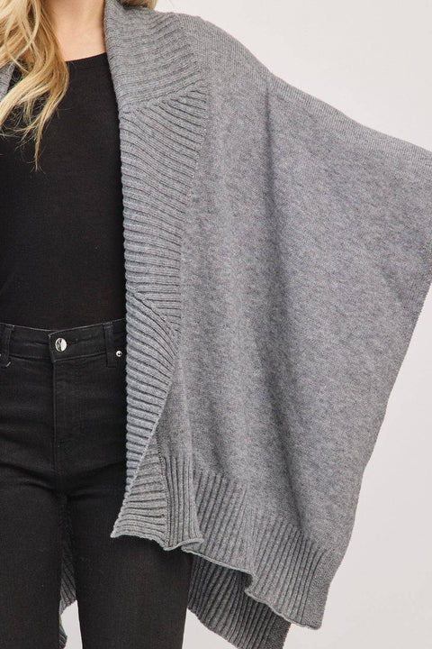 MS0455 Soft Knit Open Front Shawl With Ribbed Trim: Ivory