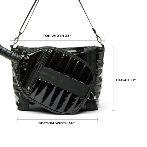 Think Royln-Ace of the Court | Black Patent Pickleball Bag (solid black stripe)-Pink Dot Styles