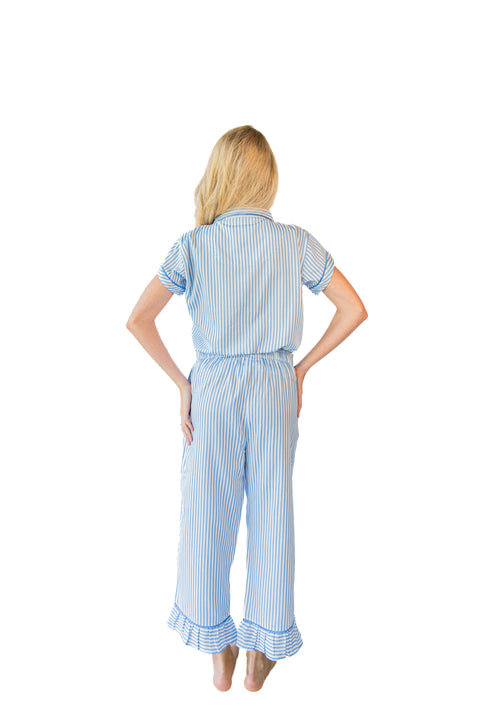 Jaye's Studio-Ticking Stripe Luxe Sateen Capri Pajama Set-Pink Dot Styles