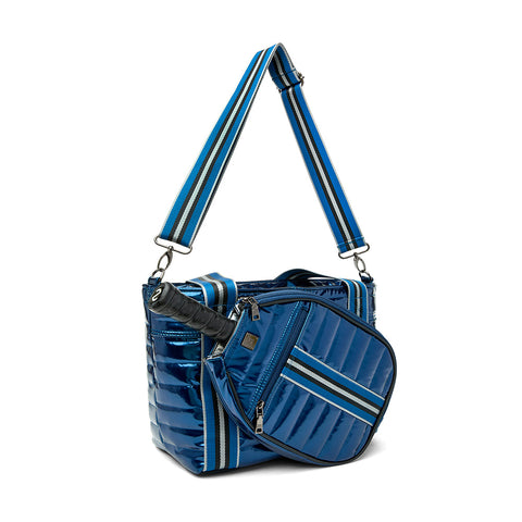 Think Royln-Ace of the Court | Navy Glossy Patent Pickleball Bag-Pink Dot Styles