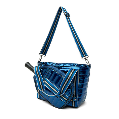 Think Royln-Ace of the Court | Navy Glossy Patent Pickleball Bag-Pink Dot Styles